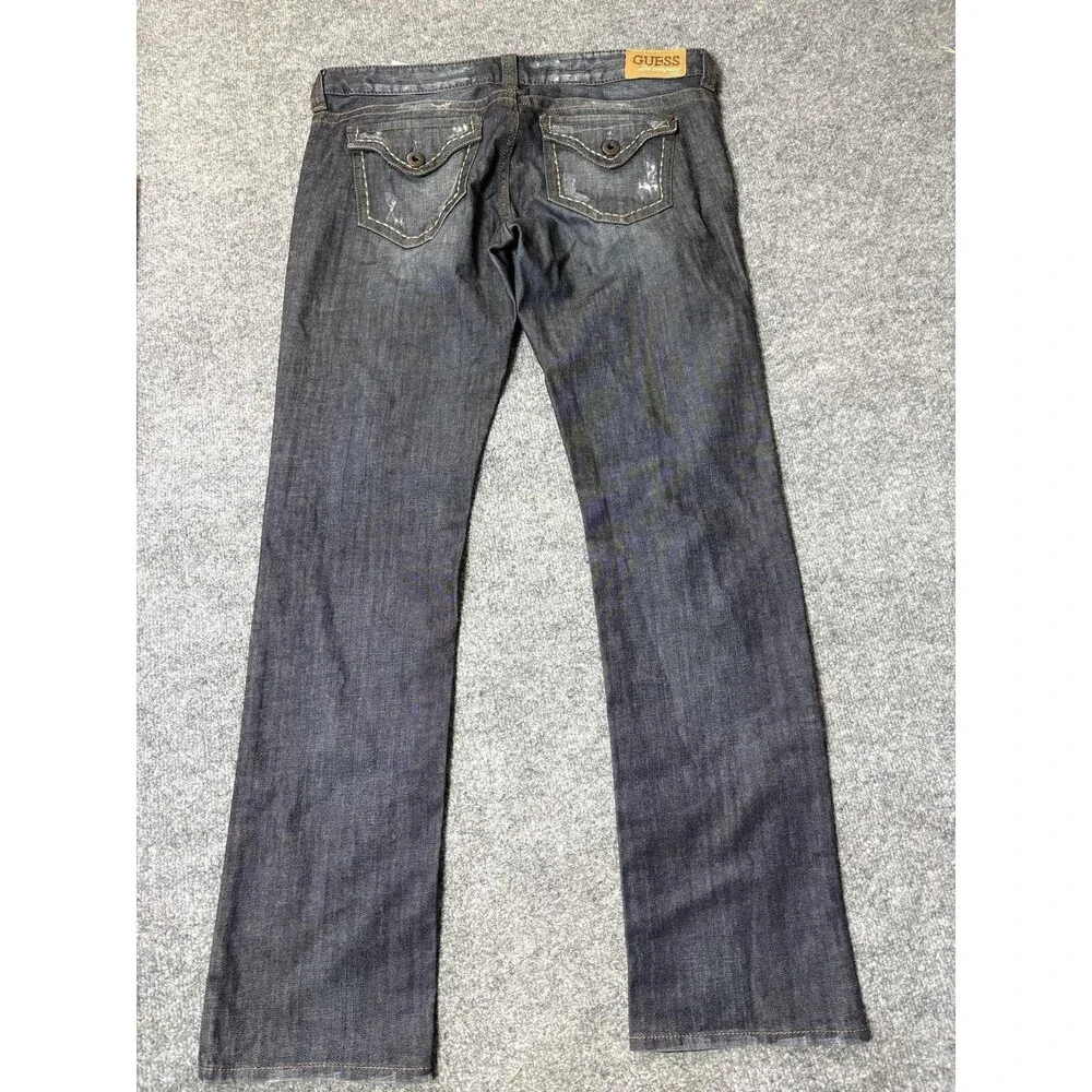 GUESS Jeans Mens 31x33 Blue Straight Regular Fit Distressed Denim Casual